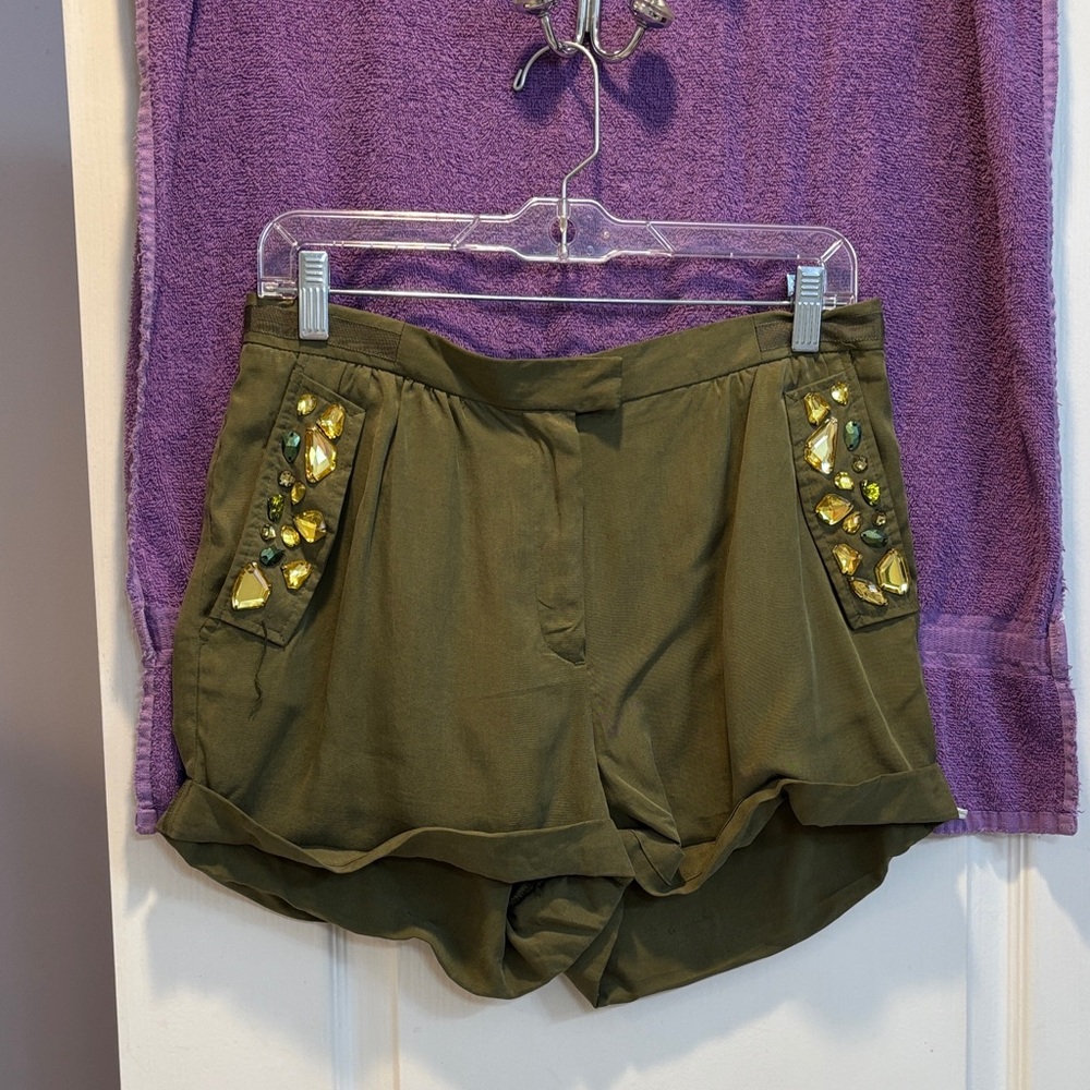 NWT H&M Olive Green High Waist Shorts with Embellishments